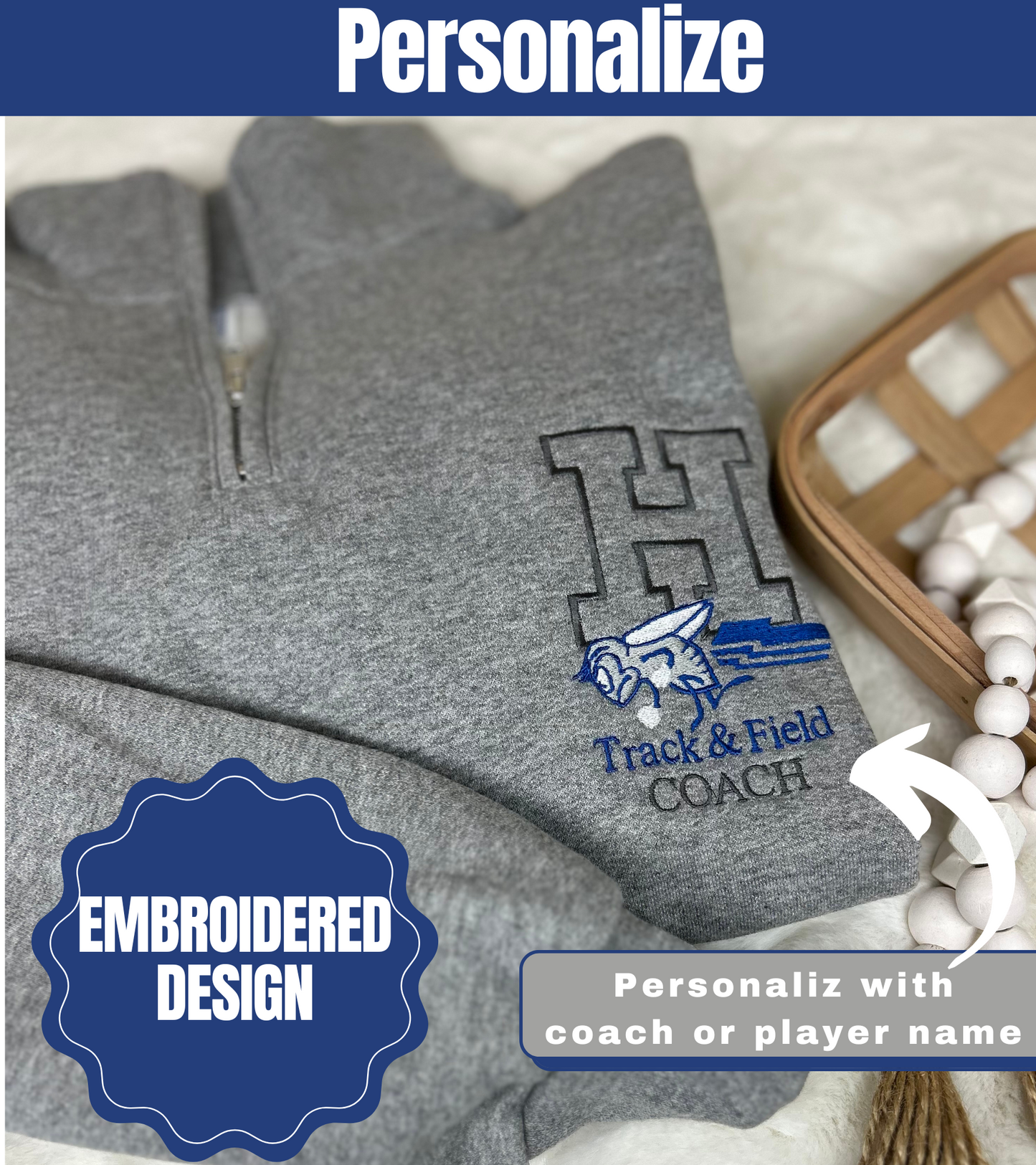 1/4 Zip Holmdel Track and Field Embroidered Sweatshirt Personalize with Coach or Name