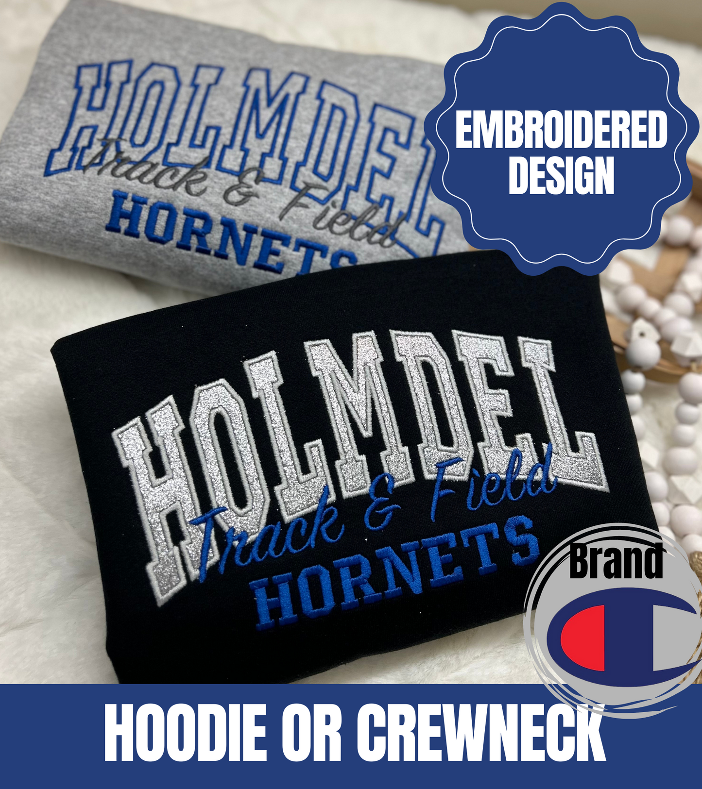 Holmdel Hornets Fleece Sweatshirt Available in Crewneck and Hoodie-Add Personalization to back